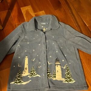 Lighthouse fleece cardigan size large #nautical